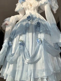 Vintage Ball Gown Off The Shoulder Short Sleeves 16th Blue Birthday Dress Lolita Summer Dress 18th Birthday Outfits HZ1121