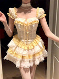 Sweet Ball Gown Square Neck Yellow Lace Short 16th Birthday Dress Lolita Dress Birthday Outfits HZ1121