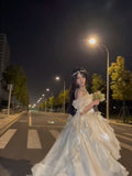 Princess High Low Off The Shoulder Short Sleeves Ivory Floral 16th Chiffon Birthday Dress Lolita Dress 18th Birthday Outfits HZ1121