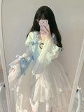Vintage Ball Gown Square Long Sleeves White Chiffon Summer 18th Birthday Dress Lolita Dress Birthday Outfits HZ1121