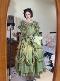 Retro Ball Gown Off The Shoulder Short Sleeves Green Rose Floral 16th Chiffon Birthday Dress Lolita Dress 18th Birthday Outfits HZ1121