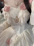 Retro Ball Gown Off The Shoulder Short Sleeves White Rose Floral 16th Chiffon Birthday Dress Lolita Dress 18th Birthday Outfits HZ1121