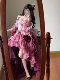Vintage Ball Gown Spaghetti Straps Chiffon Summer 18th Birthday Dress High Low Ombre Pink Lolita Dress Birthday Outfits HZ1121