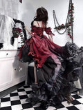 Princess Ball Gown Off The Shoulder Short Sleeves Ombre Burgundy Floral 16th Chiffon Birthday Dress Lolita Dress 18th Birthday Outfits HZ1121