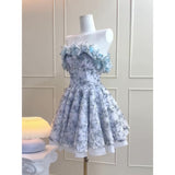 Simple A line Strapless Blue Lace Party Dresses Short Formal Homecoming Dresses Night Chic Elegant Short Dresses Cocktail Dress 18th Birthday Outfits Hoco Dresses HZ1121