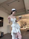 Simple High Low Spaghetti Straps White Chiffon Summer Dress Holiday Party Dress Birthday Outfits For Teens HZ1121