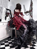 Princess Ball Gown Off The Shoulder Short Sleeves Dark Green High Low Floral 16th Chiffon Birthday Dress Lolita Dress 18th Birthday Outfits HZ1121