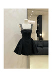 Cute A line Square Neck Black Party Dresses Short Formal Homecoming Dresses Night Chic Elegant Short Dresses Cocktail Dress 16th Birthday Outfits Hoco Dresses HZ1121