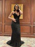 Vintage Mermaid Sweetheart Black Sequins Long Prom Dress Party Dress Graduation Dresses Birthday Outfits HZ1121