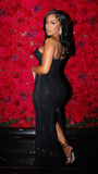 Gorgeous Mermaid Strapless Black Sequin Slit Long Birthday Dress Prom Dress Graduation Dresses HZ1121