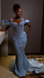 Sexy Mermaid Sweetheart Black Girl Sequin Blue Long Birthday Dress Prom Dress Graduation Dresses HZ1121