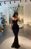 Sexy Mermaid Straps Black Sequin Long Birthday Dress Birthday Outfits Graduation Dresses HZ1121