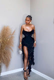 Sexy Sheath Strapless Black Prom Dresses Formal Summer Wedding Guest Dresses Wedding Guest Outfits HZ1121