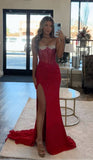 Classy Mermaid Spaghetti Straps Red Tulle Long Prom Dresses Summer Wedding Guest Dresses Wedding Guest Outfits HZ1121