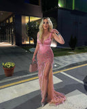 Pretty Mermaid Straps Pink Long Satin 20th Birthday Dress Prom Dress Birthday Outfits For Women HZ1121