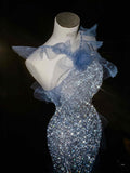 Gorgeous Mermaid Halter Blue Sequin Long Prom Dress Party Dress Graduation Dresses HZ1121