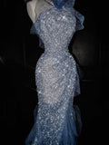 Gorgeous Mermaid Halter Blue Sequin Long Prom Dress Party Dress Graduation Dresses HZ1121