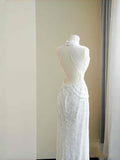 Pretty Bridal Gown Mermaid High Neck Sequin White Long Wedding Dresses Modest Bridal Gowns HZ1121