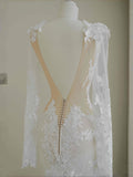 Pretty Bridal Gown Mermaid V Neck Lace White Long Wedding Dresses Modest Bridal Gowns HZ1121