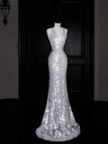 Gorgeous Mermaid Halter Sequin Long Prom Dress Party Dress Graduation Dresses HZ1121