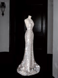 Gorgeous Mermaid Halter Sequin Long Prom Dress Party Dress Graduation Dresses HZ1121
