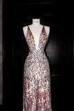 Gorgeous Mermaid V Neck Pink Sequin Long Prom Dress Party Dress Graduation Dresses HZ1121