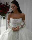 Modest Wedding Dress Ball Gown Strapless White Satin Long Wedding Dresses Brides Dress Bridal Gowns With Gloves HZ1121
