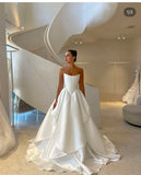 Modest Wedding Dress Ball Gown Strapless Satin White Long Wedding Dresses Brides Dress Bridal Gowns HZ1121