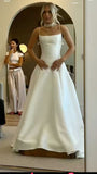 Modest Wedding Dress Ball Gown Spaghetti Straps Satin White Long Wedding Dresses Brides Dress Bridal Gowns HZ1121