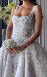 Pretty Wedding Dress Ball Gown Square Neck Lace White Wedding Dresses Bridal Gowns HZ1121