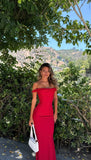 Sexy Mermaid Off The Shoulder Red Prom Dresses Formal Summer Wedding Guest Dresses With Scarf Wedding Guest Outfit HZ1121