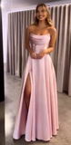 Modest A line Strapless Yellow Slit Satin 20th Birthday Dress Prom Dress 18th Birthday Outfits For Women HZ1121