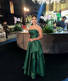 Sexy A line Strapless Green Satin Long Prom Dresses Formal Summer Wedding Guest Dresses Wedding Guest Outfit HZ1121