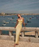 Modest Sheath Spaghetti Straps Yellow Satin 20th Birthday Dress Prom Dress 18th Birthday Outfits For Women HZ1121