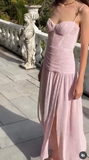 Modest A line Spaghetti Straps Green Prom Dresses Formal Summer Spring Slit Wedding Guest Dresses Wedding Guest Outfit HZ1121