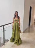 Modest A line Sweetheart Satin Green Prom Dresses Formal Summer Spring Wedding Guest Dresses Wedding Guest Outfit HZ1121