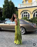 Modest Sheath One Shoulder Satin Green Prom Dresses Formal Summer Spring Wedding Guest Dresses Wedding Guest Outfit HZ1121
