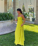 Modest A line Sweetheart Yellow Chiffon Prom Dresses Formal Summer Spring Wedding Guest Dresses Wedding Guest Outfit HZ1121