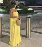 Sexy A line Strapless Yellow Chiffon Long Prom Dresses Formal Summer Wedding Guest Dresses Wedding Guest Outfit HZ1121