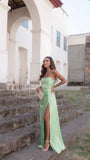 Modest Sheath Spaghetti Straps Mint Green Slit Prom Dresses Formal Summer Spring Wedding Guest Dresses Wedding Guest Outfit HZ1121