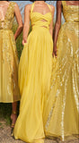Modest A line Halter Chiffon Yellow Prom Dresses Formal Summer Spring Wedding Guest Dresses Wedding Guest Outfit HZ1121
