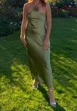 Modest Sheath Halter Neck Green Satin 20th Birthday Dress Prom Dress 21st Birthday Outfits For Women HZ1121