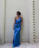 Classy Sheath Royal Blue One Shoulder Satin Long Prom Dresses Formal Summer Wedding Guest Dresses Wedding Guest Outfit HZ1121