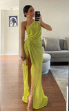 Elegant Sheath One Shoulder Chiffon Long Slit Prom Dresses Formal Summer Wedding Guest Dresses Wedding Guest Outfit HZ1121
