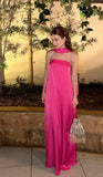 Classy A line Strapless Pink Satin Long Prom Dresses With Scarf Formal Summer Wedding Guest Dresses Wedding Guest Outfit HZ1121