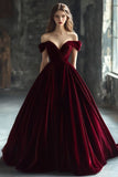 Pretty Ball Gown Off The Shoulder Burgundy Velvet Long Quinceanera Dress Formal Gown Vestido De 15 Anos Sweet 16 Dress HZ1121