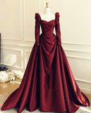 Modest Ball Gown Sweetheart Burgundy Long Sleeves Formal Gown 23rd Birthday Dress Prom Dresses 20th Birthday Outfits HZ1121