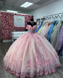 Pretty Ball Gown Off The Shoulder Pink Tulle Long Quinceanera Dress Formal Gowns Vestido De 15 Anos Sweet 16 Dress HZ1121