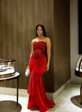Modest Mermaid Strapless Red Sequin Beads Formal Gown 20th Birthday Dress Prom Dresses 18th Birthday Outfits HZ1121