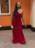 Modest Mermaid Straps Wine Red Sequin Formal Gown 23rd Birthday Dress Prom Dresses 20th Birthday Outfits HZ1121
